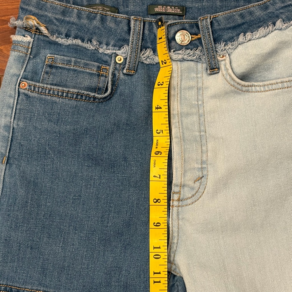 Wild Fable Highest Rise Slim Straight Patchwork Two Toned Denim Jeans Size 00 - Picture 7 of 10